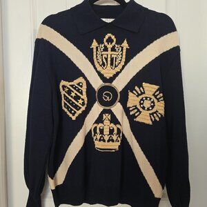 St. John Sport by Marie Gray Navy and Cream Emblem Sweater